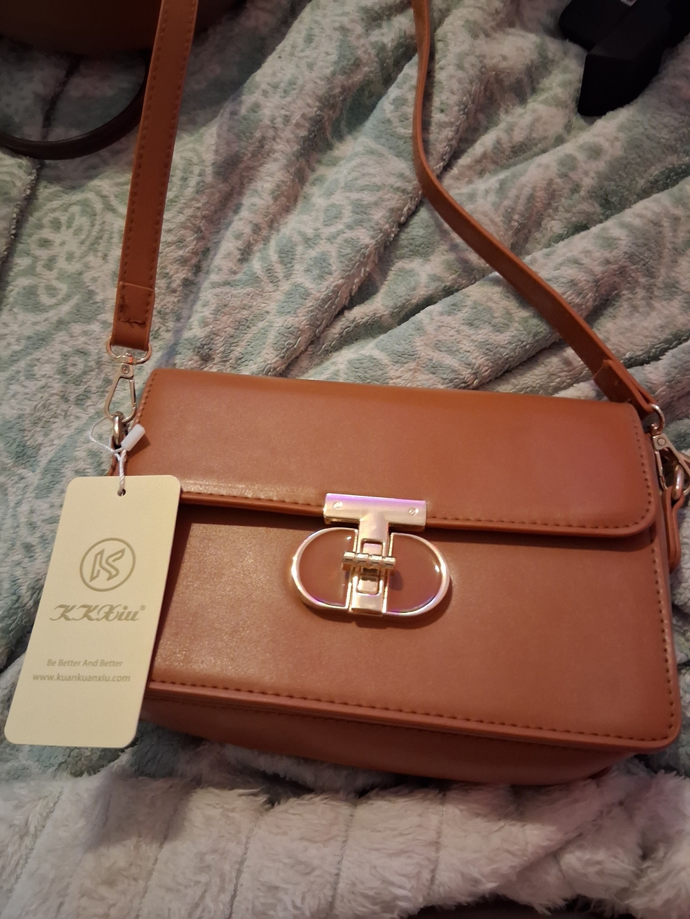 Tan Leather Crossbody Bag with Gold Hardware